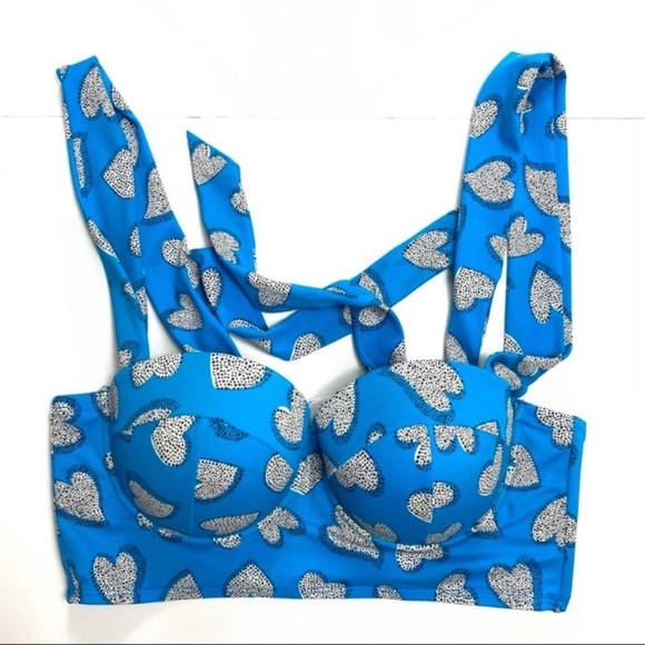 TORRID Heart Print 70s Style High Rise Coverage Tammy Bikini Beach Blue Size 1X - Picture 4 of 14